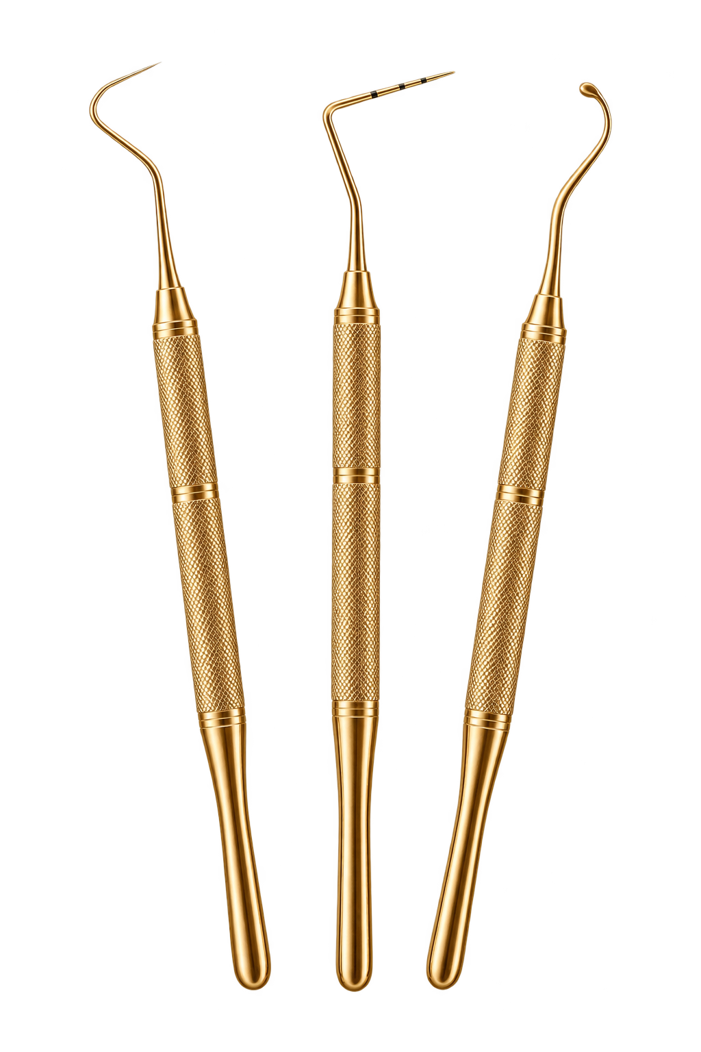 Gold explorer, periodontal probe and curette